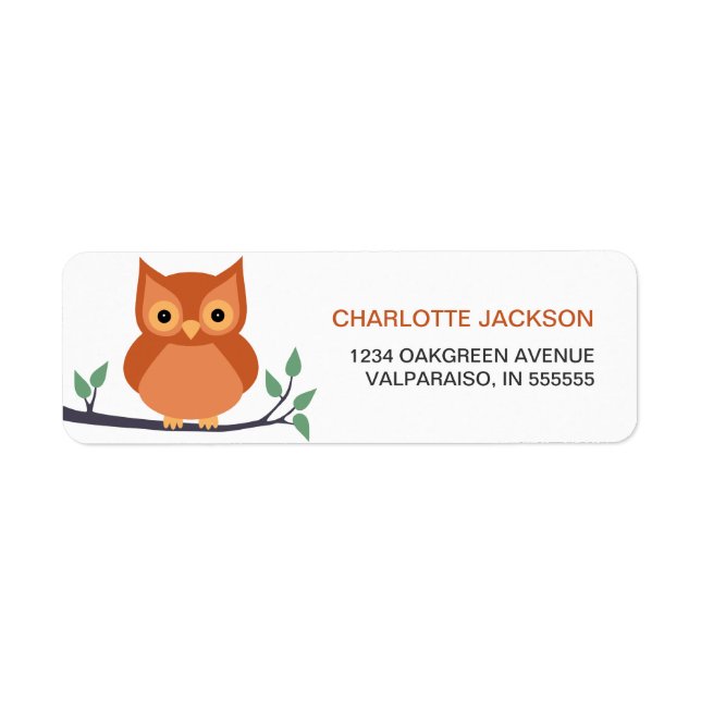 Cute Owl on Branch Return Address Labels (Front)