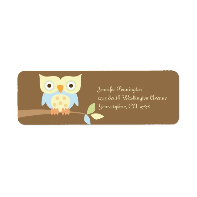 Cute owl on branch return address labels (Front)