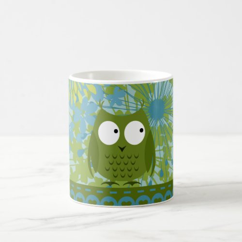 Cute Owl on Heart Ribbon with Floral Pattern Coffee Mug