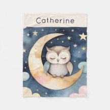 Cute Owl on Moon with Night Sky Personalized