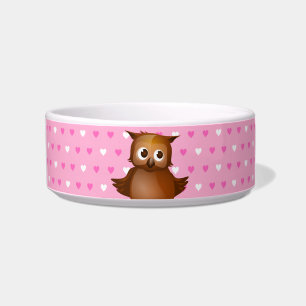 Cute Owl on Pink Heart Pattern Background Bowl