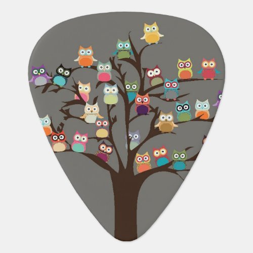 Cute Owl On Tree  Background Guitar Pick