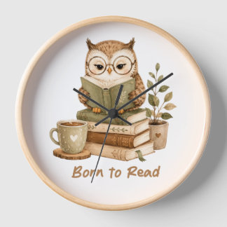 cute owl, owl lover, owl reading, Wall Clock