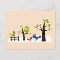 Cute Owl Owls Birds Winter Snow Postcard