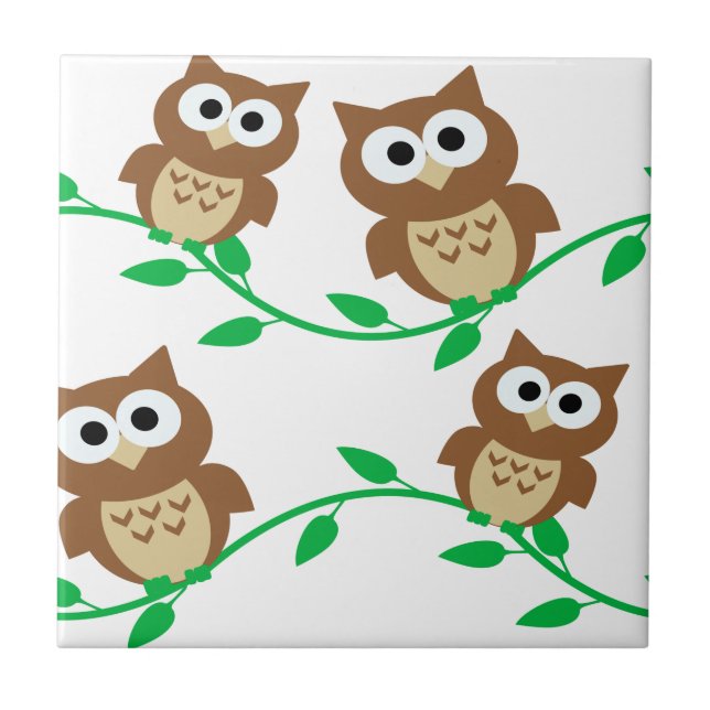 cute owl owls cartoon animal ceramic tile (Front)