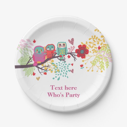 cute owl owls flower floral Paper Plate