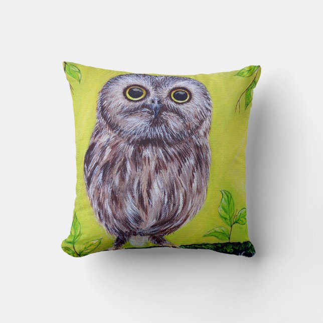 Cute Owl Painting Throw Pillow (Front)
