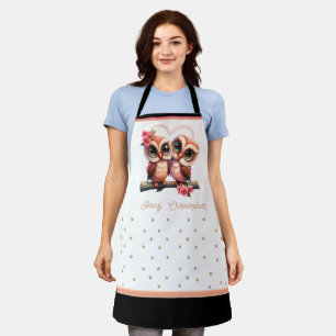 Cute owl pair in love Valentine custom names apron