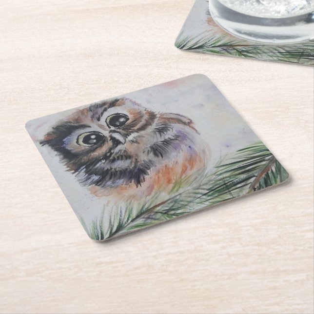 Cute Owl Paper Coaster (Angled)