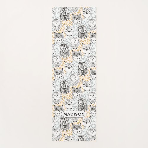 Cute Owl Pattern custom name yoga mat