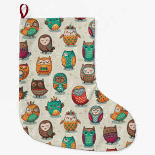 Cute Owl Pattern Large Christmas Stocking