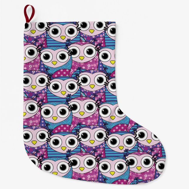 Cute Owl Pattern Large Christmas Stocking (Front)