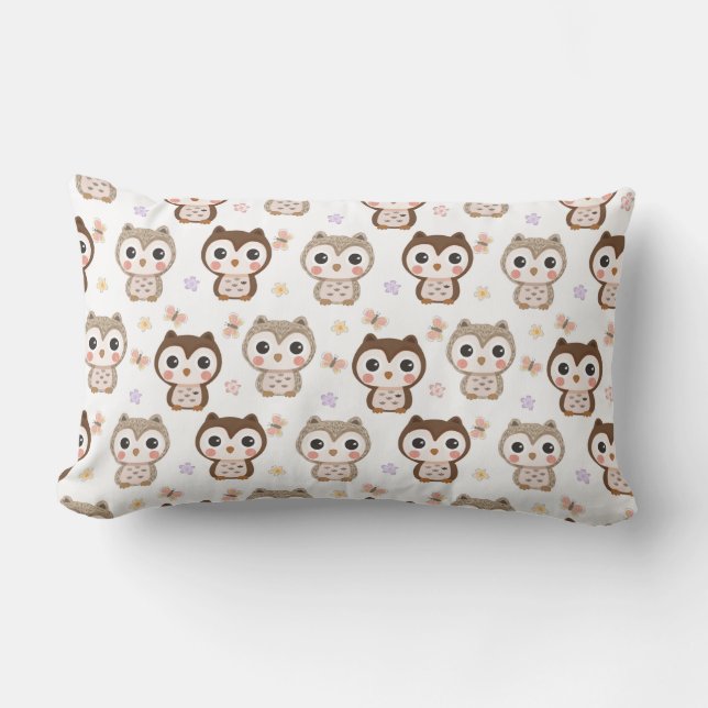 Cute Owl Pattern Lumbar Pillow (Front)