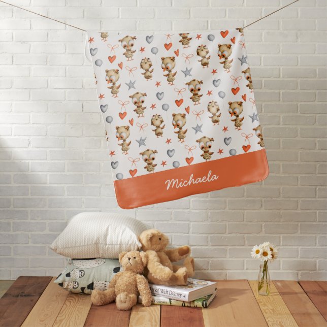 Cute Owl Pattern Nursery Baby Blanket (In Situ)