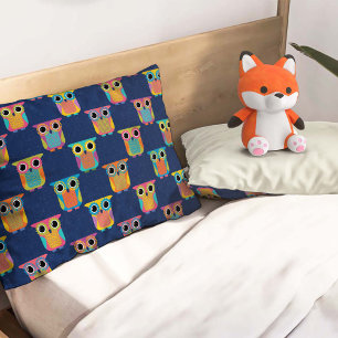 Cute Owl Pattern on Blue Pillow Case