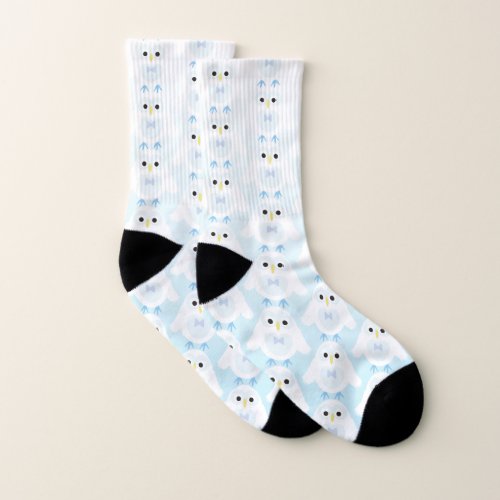 Cute owl pattern pastel blue white ombre pattern socks