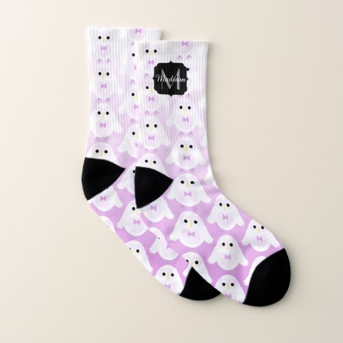 Cute owl pattern pastel pink white ombre Monogram Socks