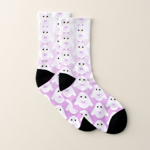 Cute owl pattern pastel pink white ombre pattern socks