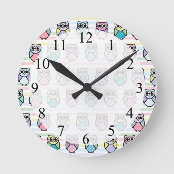 Cute Owl Pattern Round Clock by mariannegilliand at Zazzle