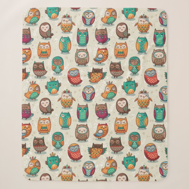 Cute Owl Pattern Sherpa Blanket (Front)