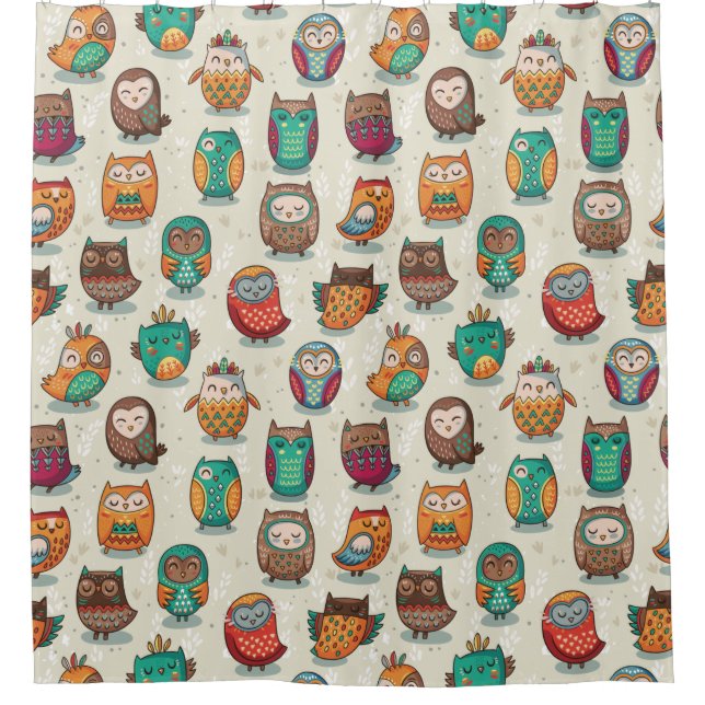 Cute Owl Pattern Shower Curtain (Front)