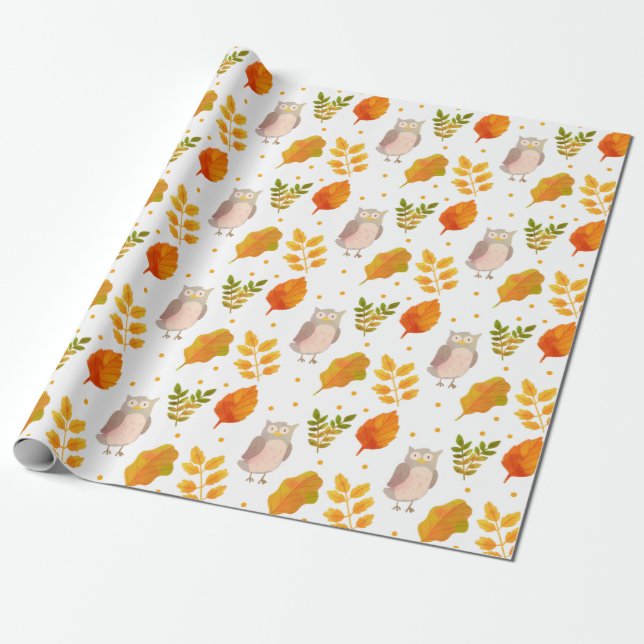 Cute Owl Pattern Wrapping Paper (Unrolled)