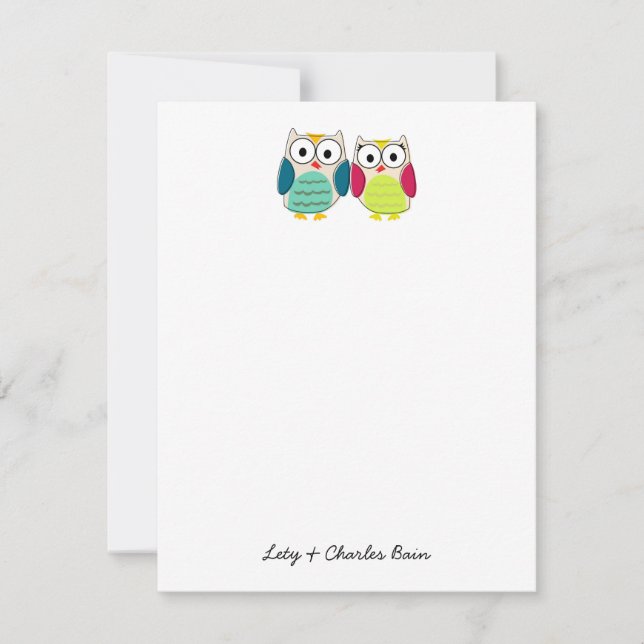 Cute Owl Personal Stationery Note Card (Front)