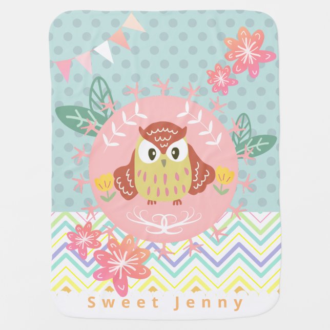 Cute Owl .Personalized Baby Blanket (Front)