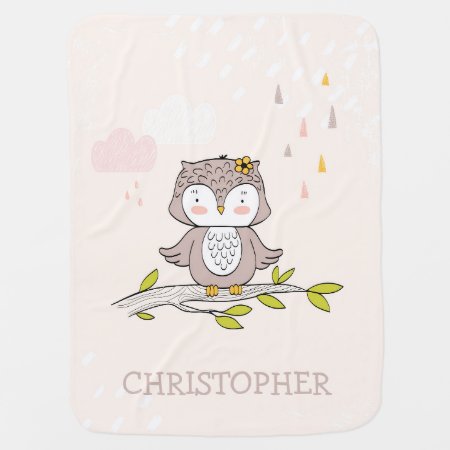 Cute Owl Personalized Boy Gift Birthday Baby Blank Baby Blanket