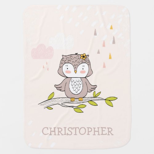 Cute owl personalized boy gift birthday baby blank baby blanket