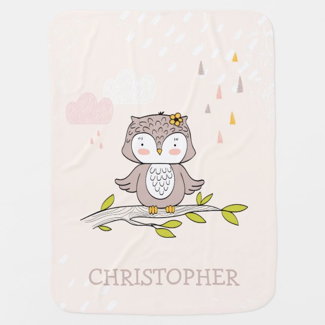 Cute owl personalized boy gift birthday baby blank baby blanket (Front)