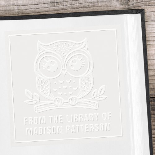 Cute Owl Personalized From The Library Of Bookplat Embosser