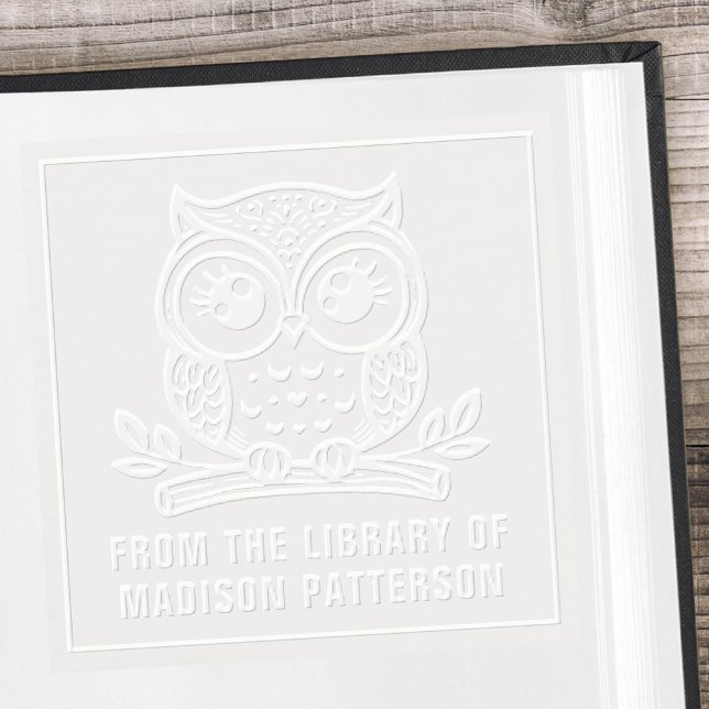 Cute Owl Personalized From The Library Of Bookplat Embosser (Creator Uploaded)