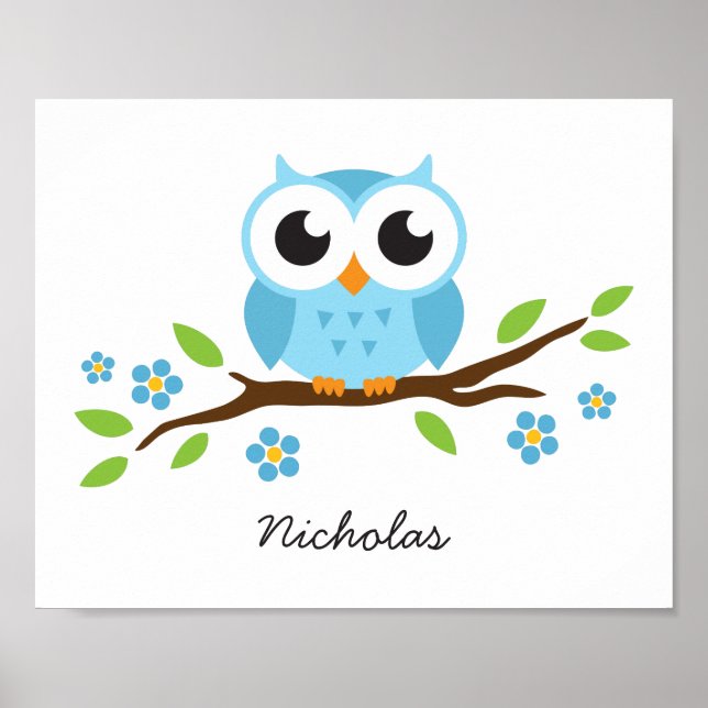 Cute owl personalized nursery wall art for boys (Front)