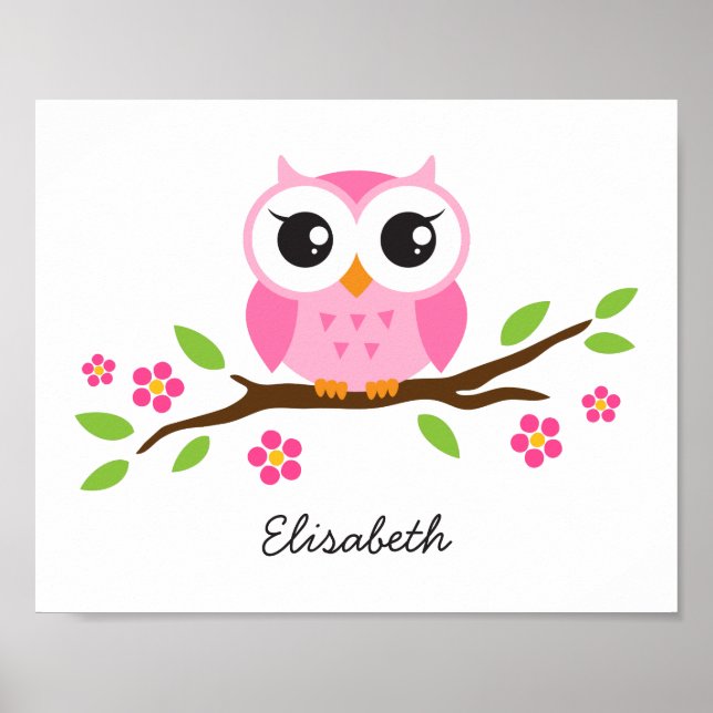 Cute owl personalized nursery wall art for girls (Front)