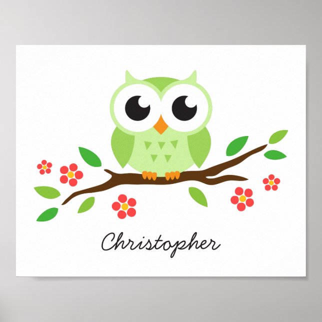 Cute owl personalized nursery wall art for kids (Front)
