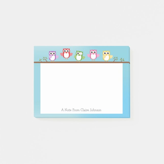 Cute Owl Personalized Post It Note (Front)