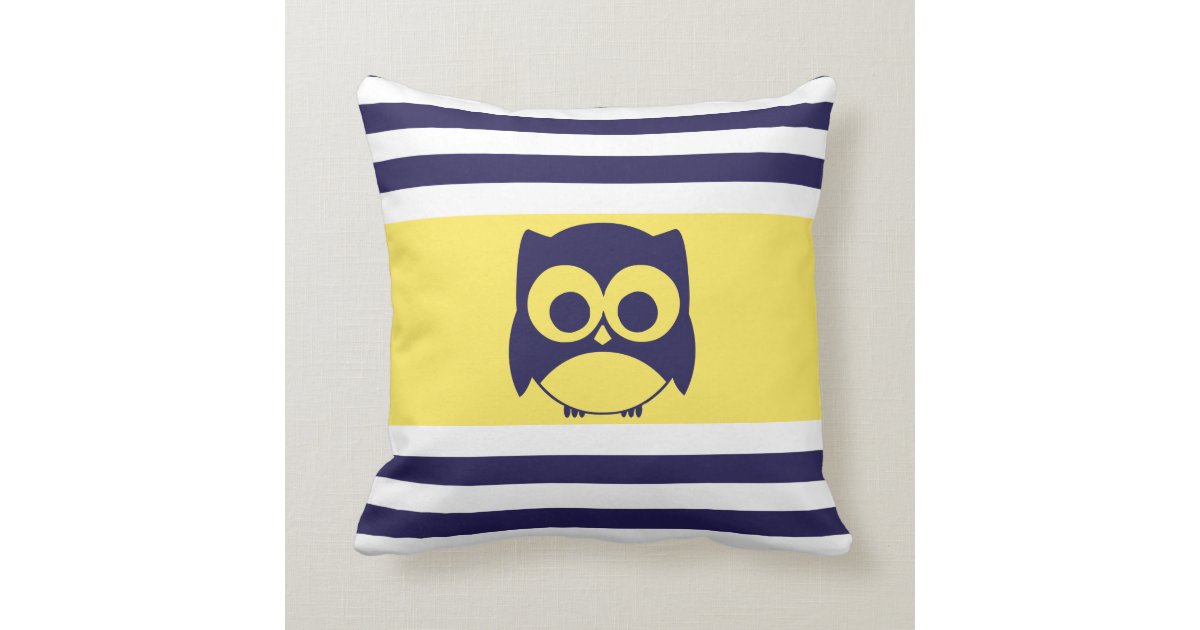 Cute Owl Pillow Navy Blue Yellow Zazzle Com
