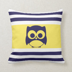 Cute Owl Pillow Navy Blue Yellow
