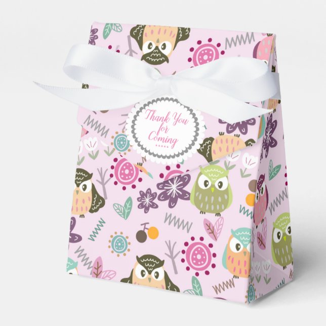Cute Owl Pink Favor Box (Front Side)