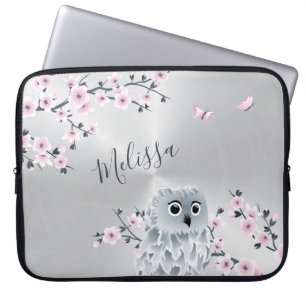 Cute Owl Pink Girly Monogram Laptop Sleeve