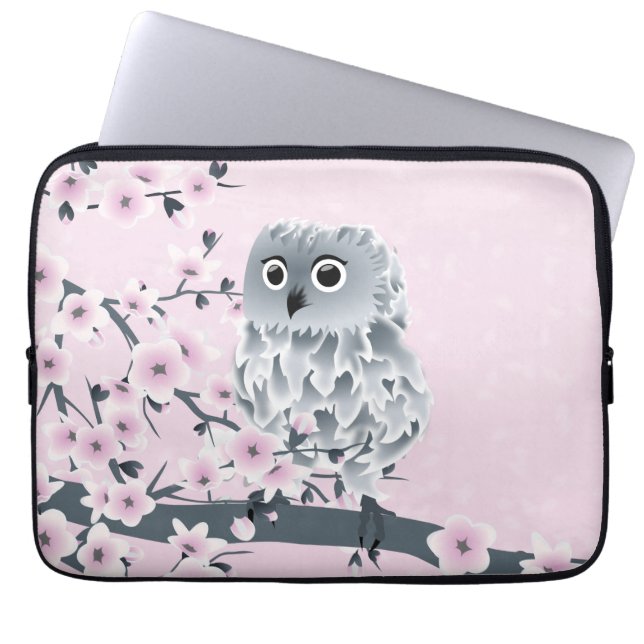 Cute Owl Pink Gray Laptop Sleeve (Front)