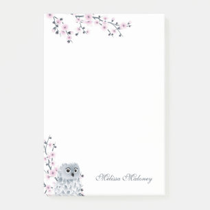Cute Owl Pink Gray  Monogram Post-it Notes