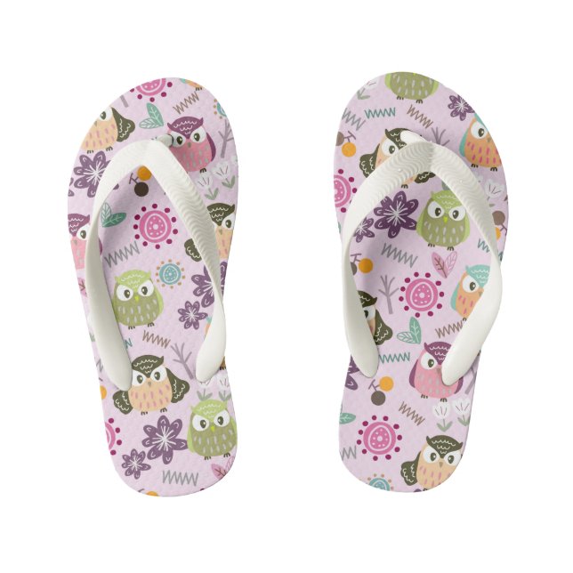 Cute Owl Pink. Kid's Flip Flops (Footbed)