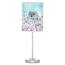 Cute Owl  Pink Turquoise Floral Nursery  Table Lamp