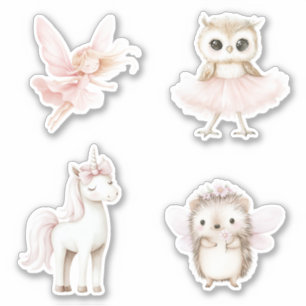 Cute Owl Pink Tutu Fairy Hedgehog Unicorn Sticker