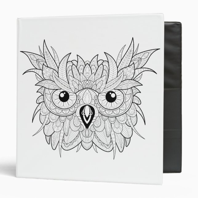 Cute Owl Portrait Doodle 3 Ring Binder (Front/Inside)