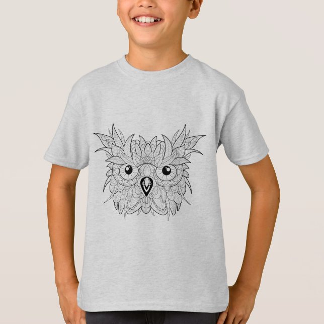 Cute Owl Portrait Doodle T-Shirt (Front)