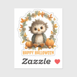 Cute Owl Pumpkin Happy Halloween Design Sticker