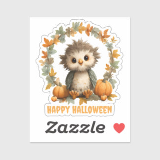Cute Owl Pumpkin Happy Halloween Design Sticker